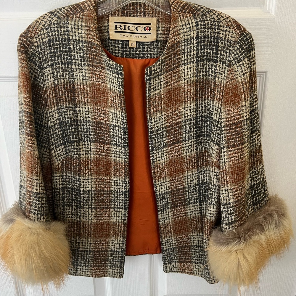 Vintage 1960 Ricco California Plaid Jacket with Fur Cuffs